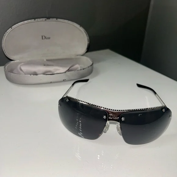 Vintage Dior Star Studded Black Sunglasses w original Dior box & cloth